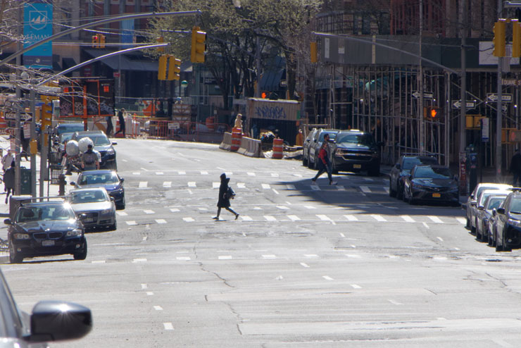 Even for a Sunday, Tribeca was especially quiet. This is Hudson Street, looking towards Reade. Photo: Carl Glassman/Tribeca Trib